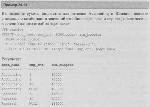 Оператор GROUPING SETS